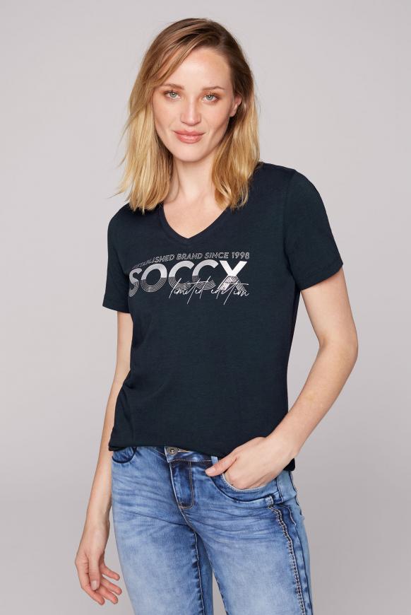 T-Shirt mit V-Ausschnitt und Artwork pacific navy
