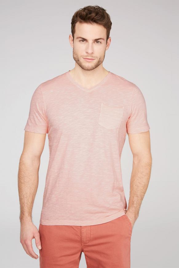 T-Shirt mit V-Neck und Brusttasche rose