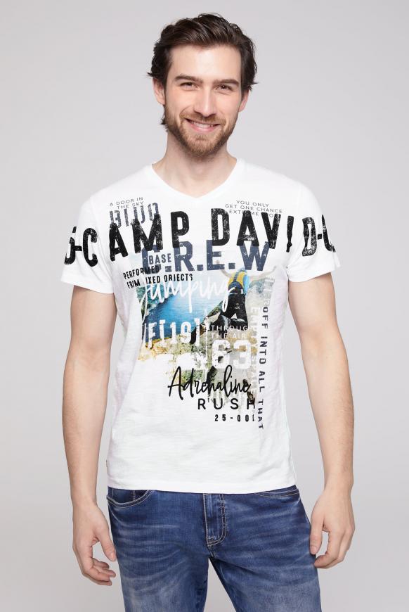 T-Shirt mit V-Neck und Photoprint opticwhite