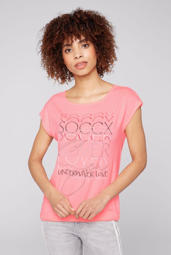 T-Shirt mit Wording Print pink shell