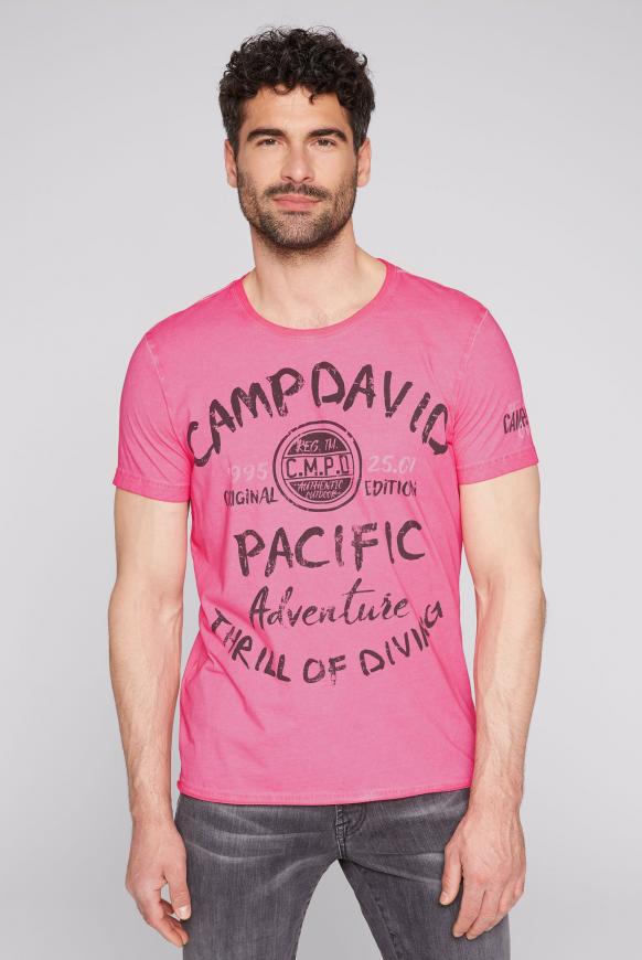 T-Shirt mit Wording Prints in Used-Optik new pink