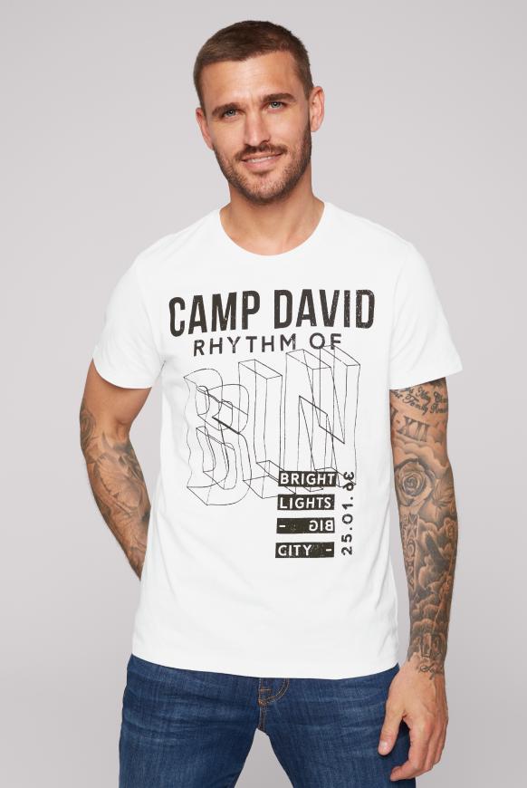 T-Shirt Rundhals mit Label Prints opticwhite