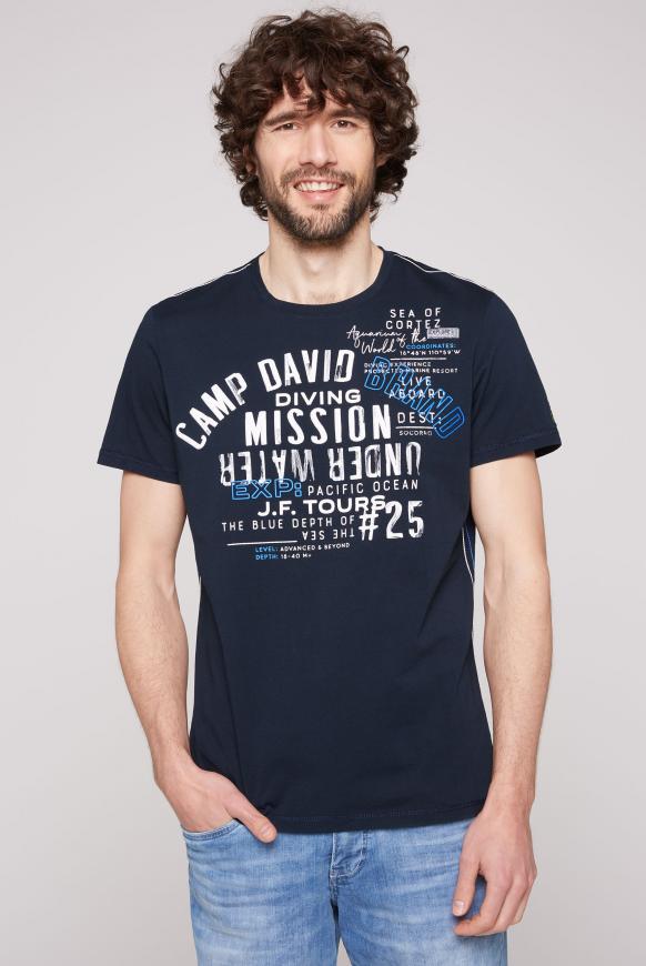 T-Shirt Rundhals mit Print Artwork blue navy