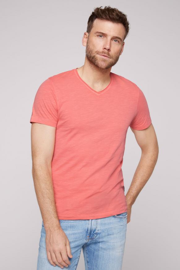 T-Shirt V-Neck mit Used Look peach red