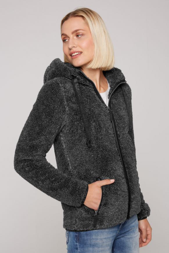 Teddyplüschjacke mit Kapuze black melange