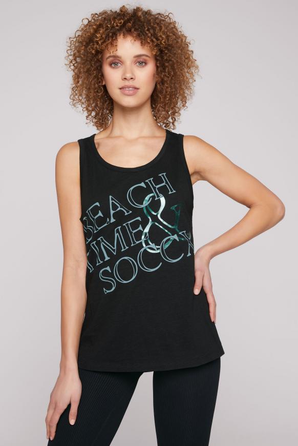 Top mit Print und Cut-Out am Rücken black