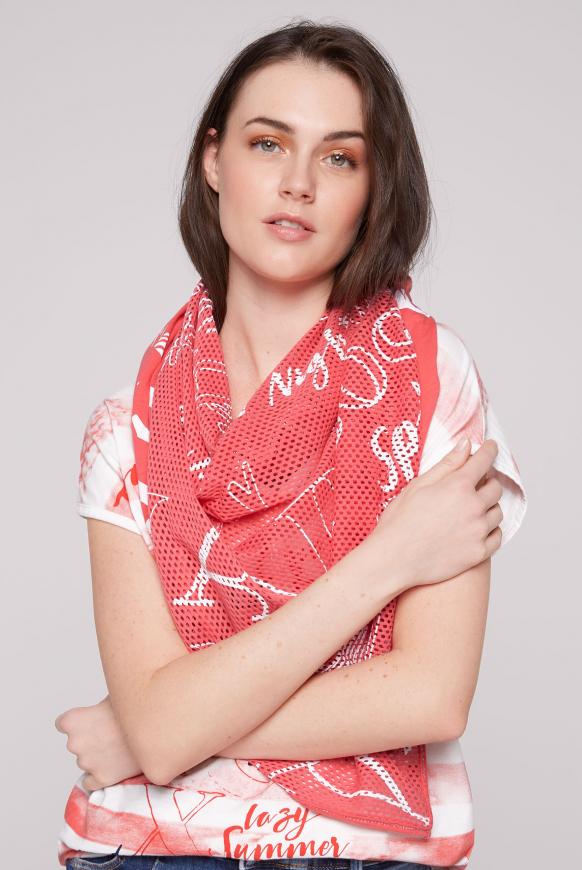 Triangle-Tuch im Materialmix mit Prints red coral