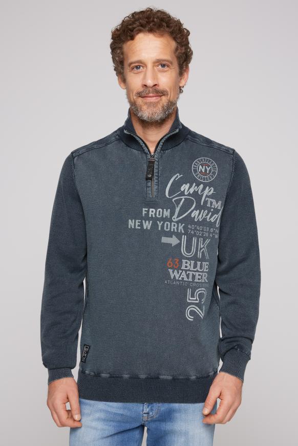 Troyer-Pullover Stone Washed im Materialmix blue navy