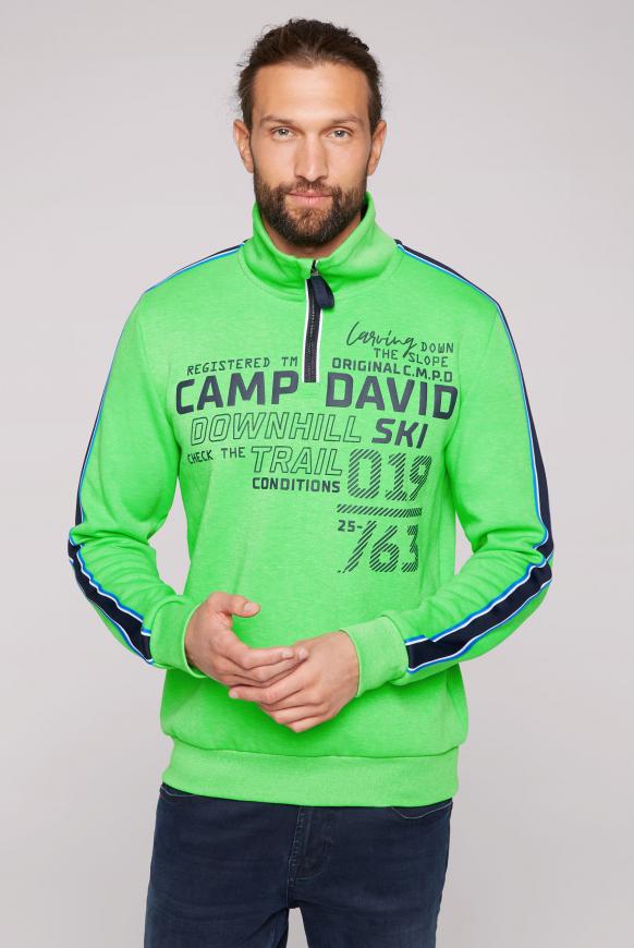 Troyer-Sweatshirt mit Artwork und Streifen-Tapes electric green