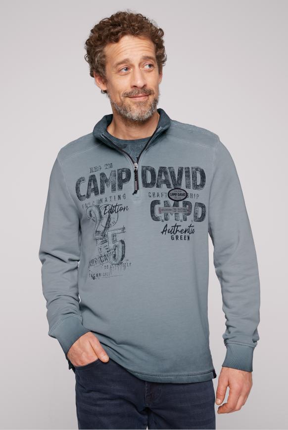 Troyer-Sweatshirt Oil Dyed mit Logo Design dark teal