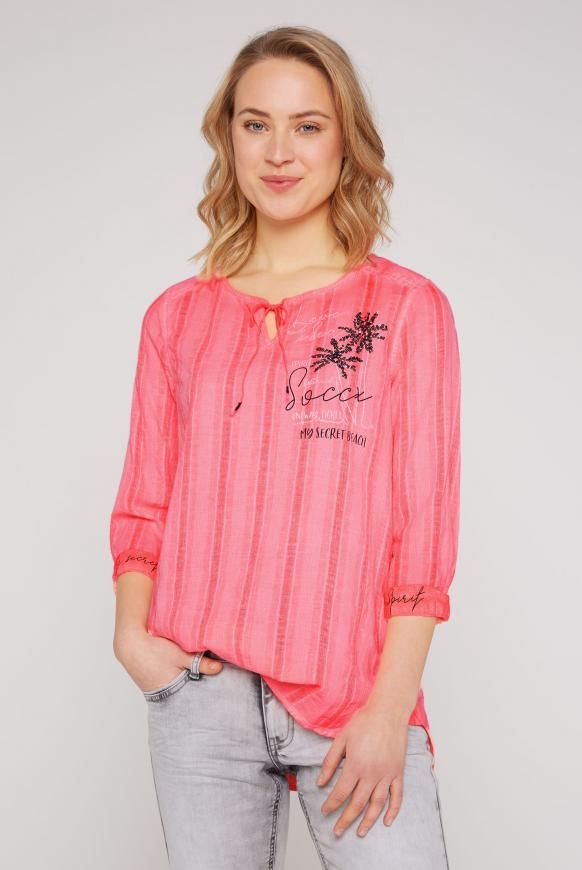 Tunika-Bluse mit Webstreifen und Artwork tropical pink