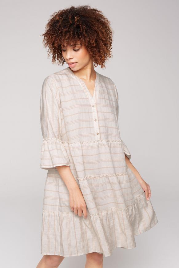Tunika-Kleid mit Streifenmuster und Volants blush