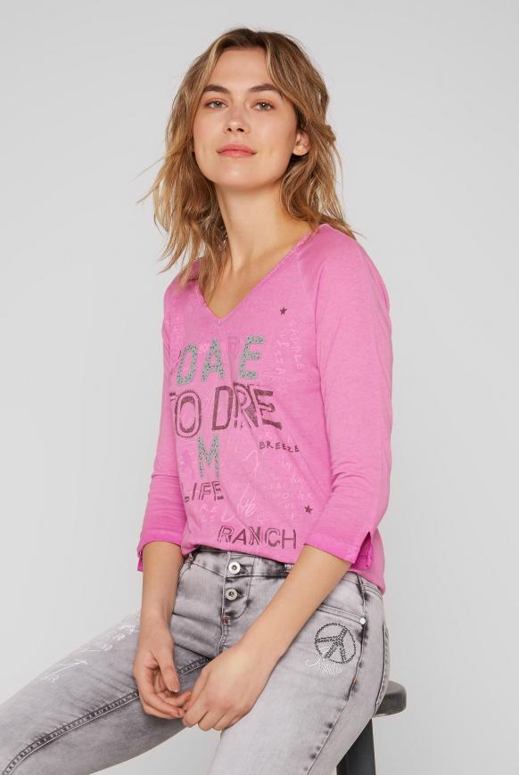 V-Shirt mit 3/4-Arm und Artwork pink kiss