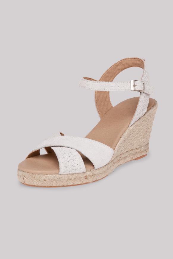 Veloursleder-Espadrille mit Keilabsatz ivory