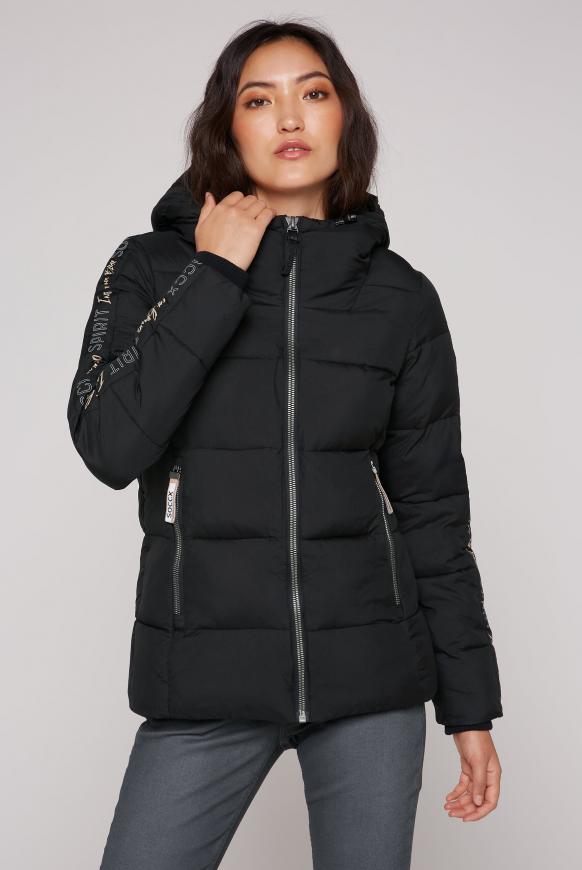 Winterjacke mit Kapuze und Logo-Tapes black