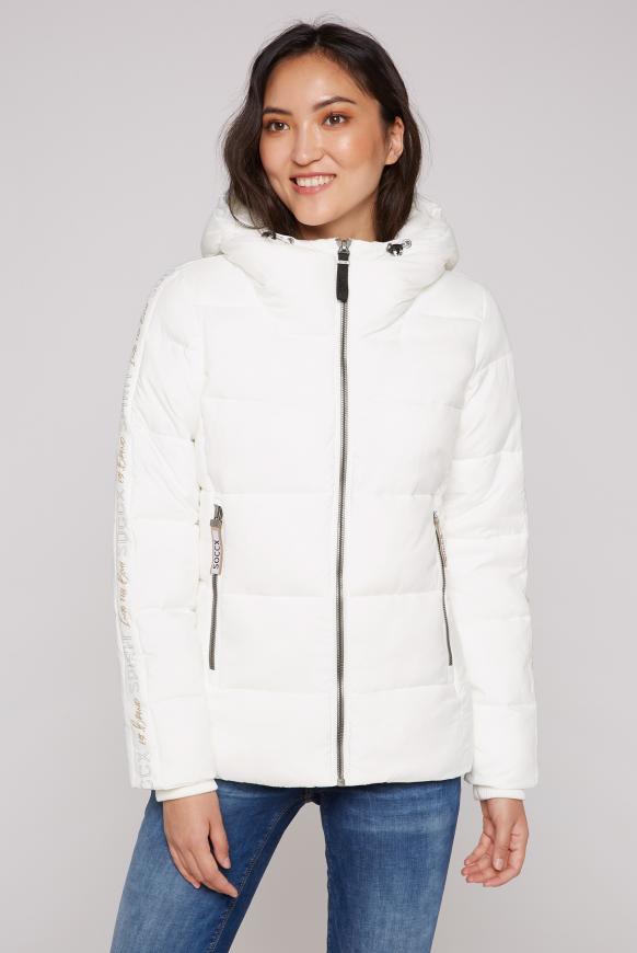 Winterjacke mit Kapuze und Logo-Tapes ivory
