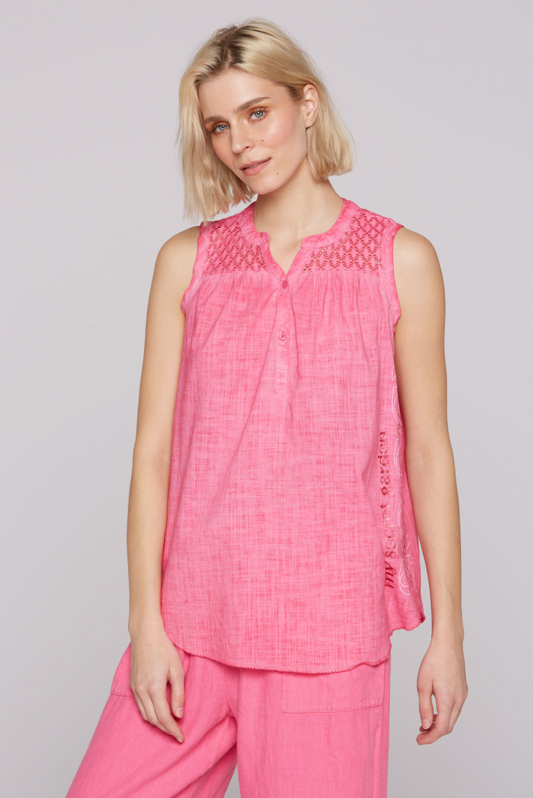 Ärmellose Bluse mit Ajour-Einsatz floral pink