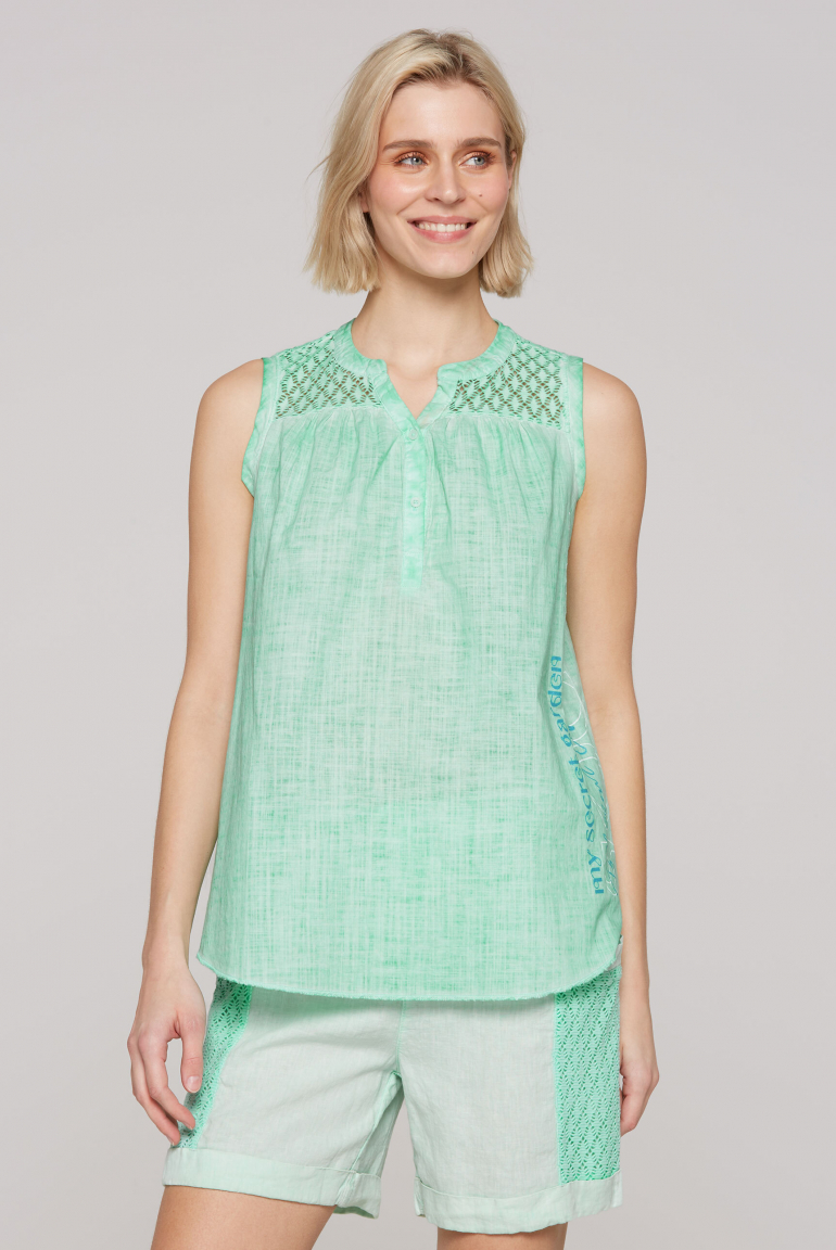 Ärmellose Bluse mit Ajour-Einsatz leafy mint