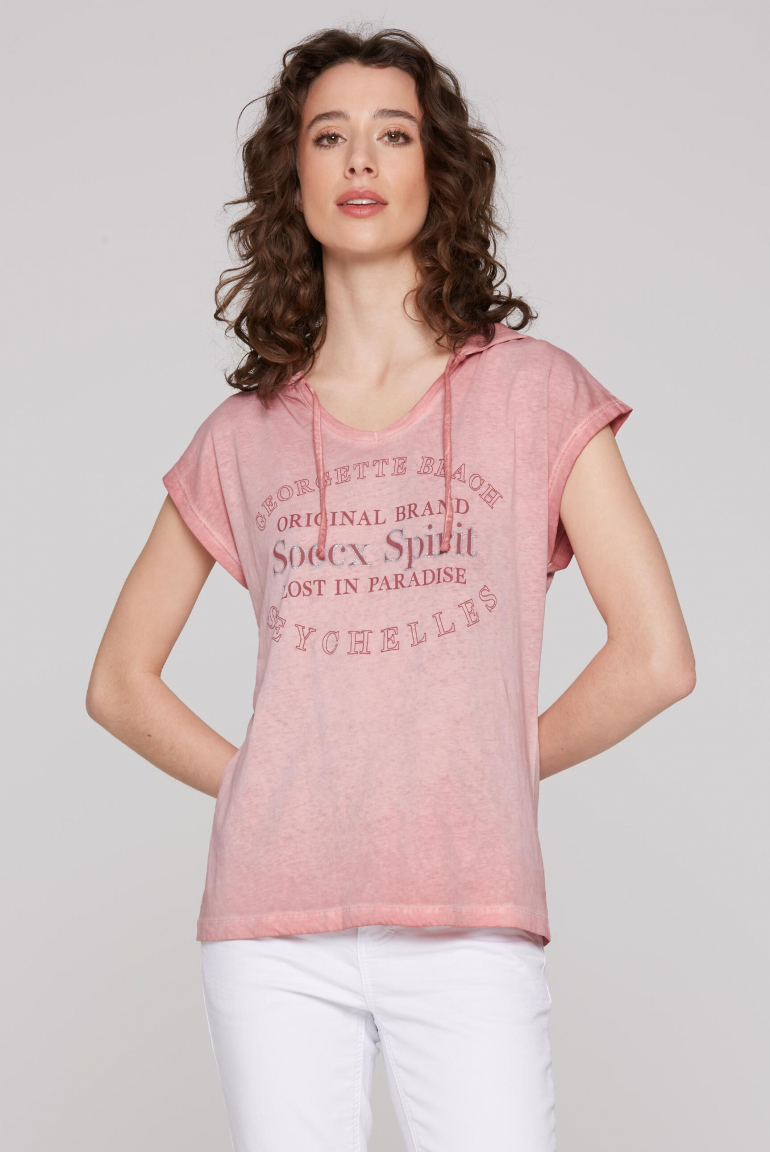Ärmelloses Kapuzenshirt mit Glitter Puffprint beachy red