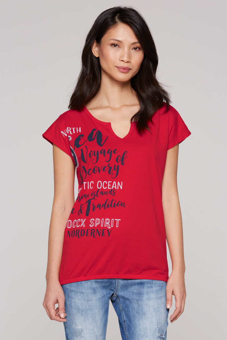 Ärmelloses Shirt mit Print und Elastiksaum flag red