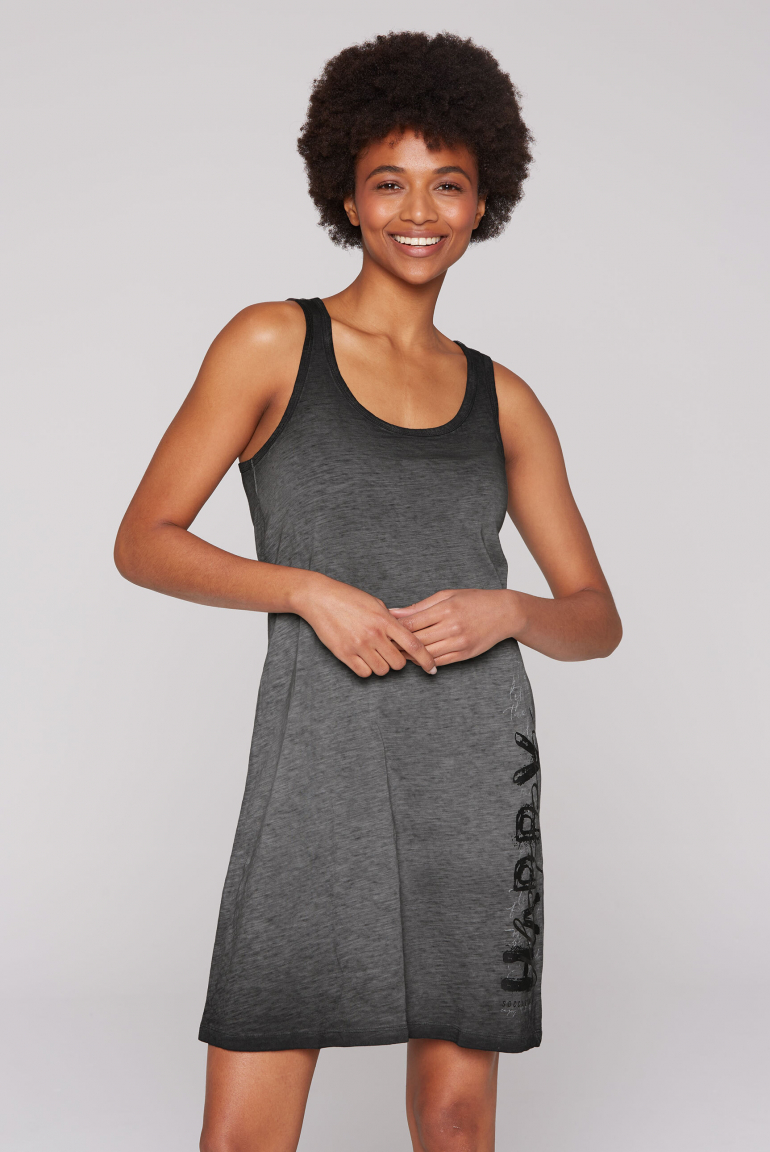 Ärmelloses Sommerkleid mit Wording Print black