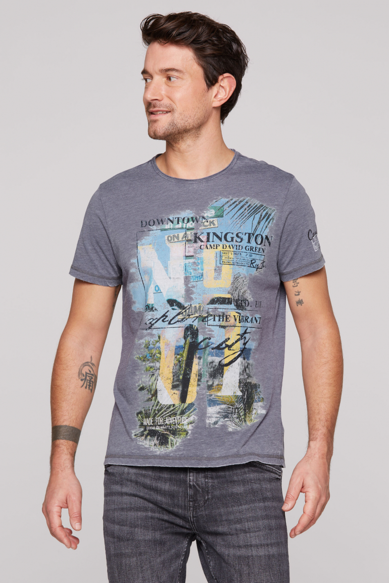 Ausbrenner-Shirt mit Photoprint im Vintage Look blue grey
