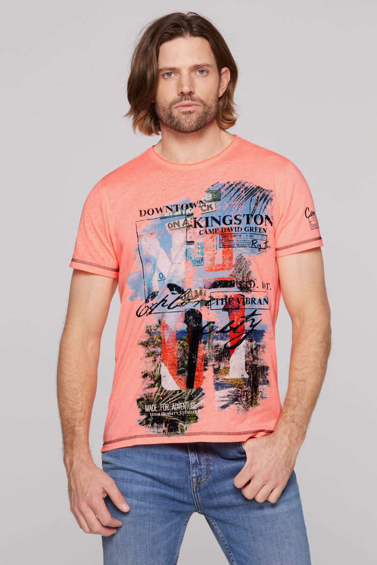 Ausbrenner-Shirt mit Photoprint im Vintage Look neon flame