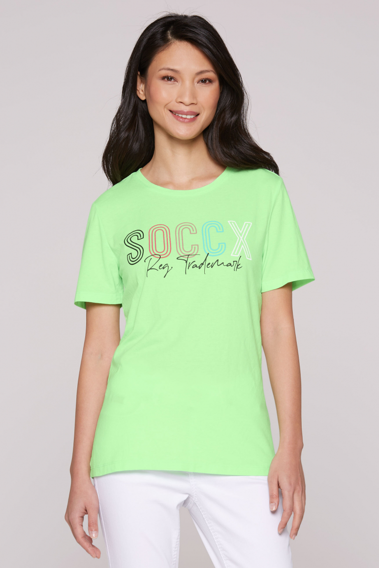 Basic T-Shirt mit Rundhalsausschnitt und Logo peppy green