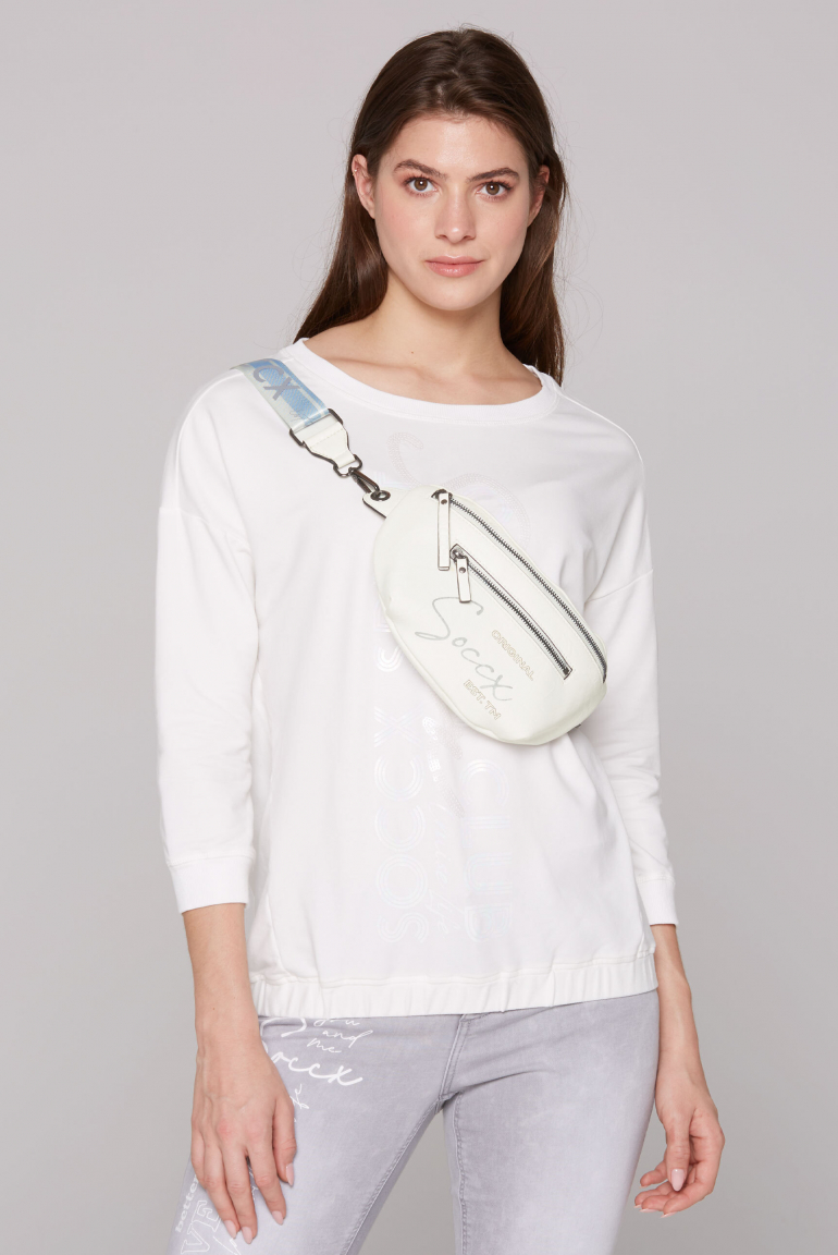 Bauchtasche mit Logo Print und Wechselgurt ivory