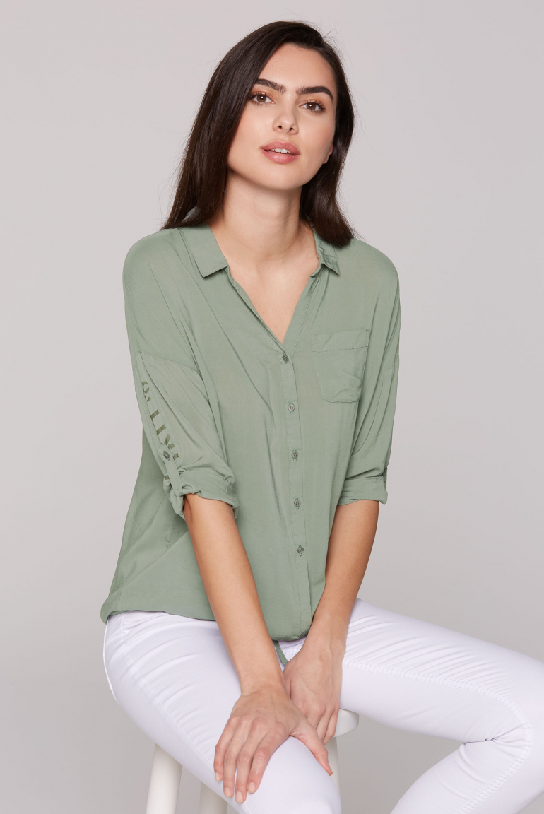 Bluse mit 3/4-Ärmeln und Logo-Tape faded olive
