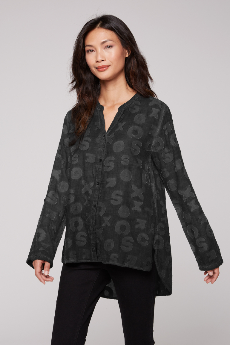 Bluse Oil Dyed mit Intarsia-Muster black
