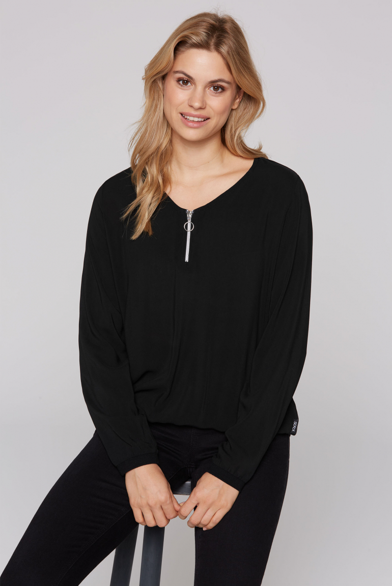 Blusen-Shirt mit elastischen Bündchen black