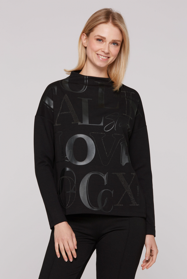 Boxy-Shirt mit XL-Wording und Schmucksteinen black