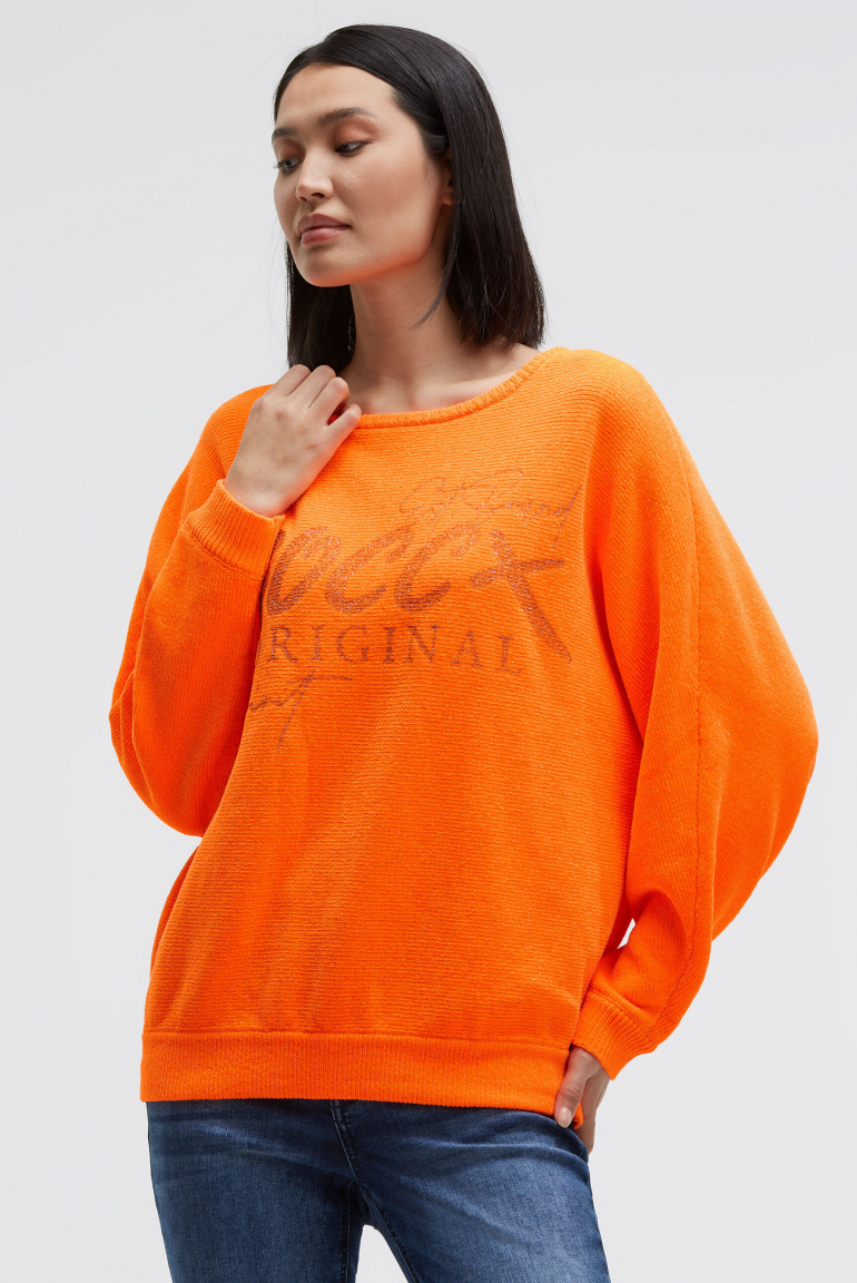 Chenille-Pullover mit Glitter Print neon orange