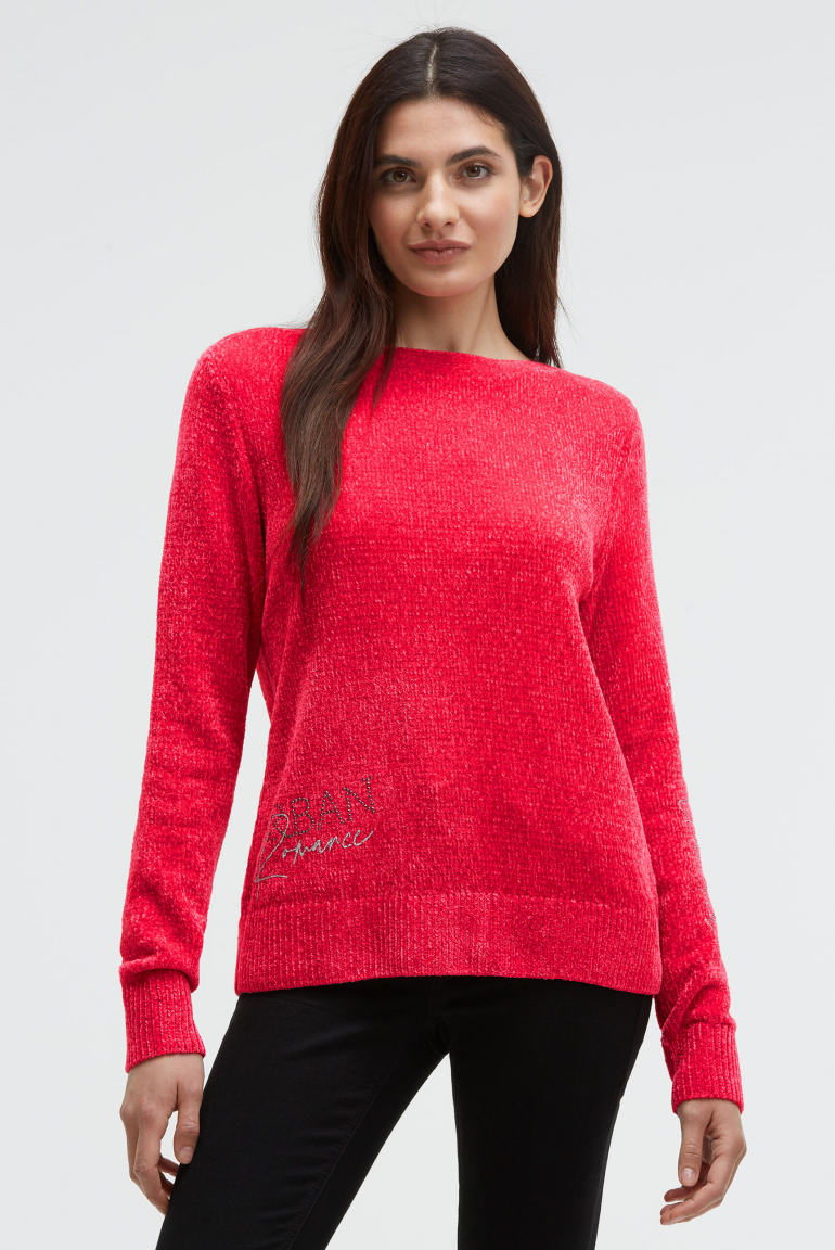 Chenille-Pullover mit Glitzer-Artworks