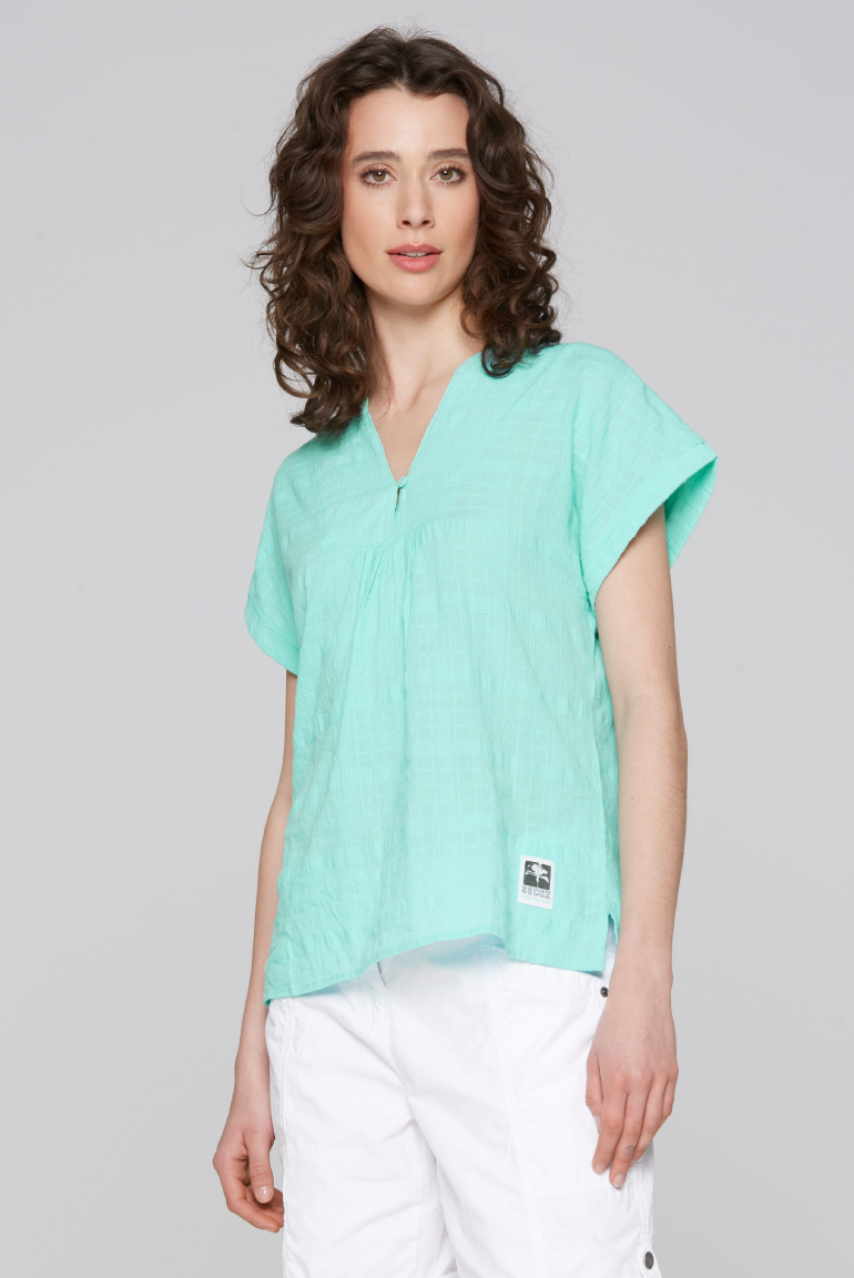 Crêpe-Bluse mit Webstruktur und Tunika-Ausschnitt aqua splash