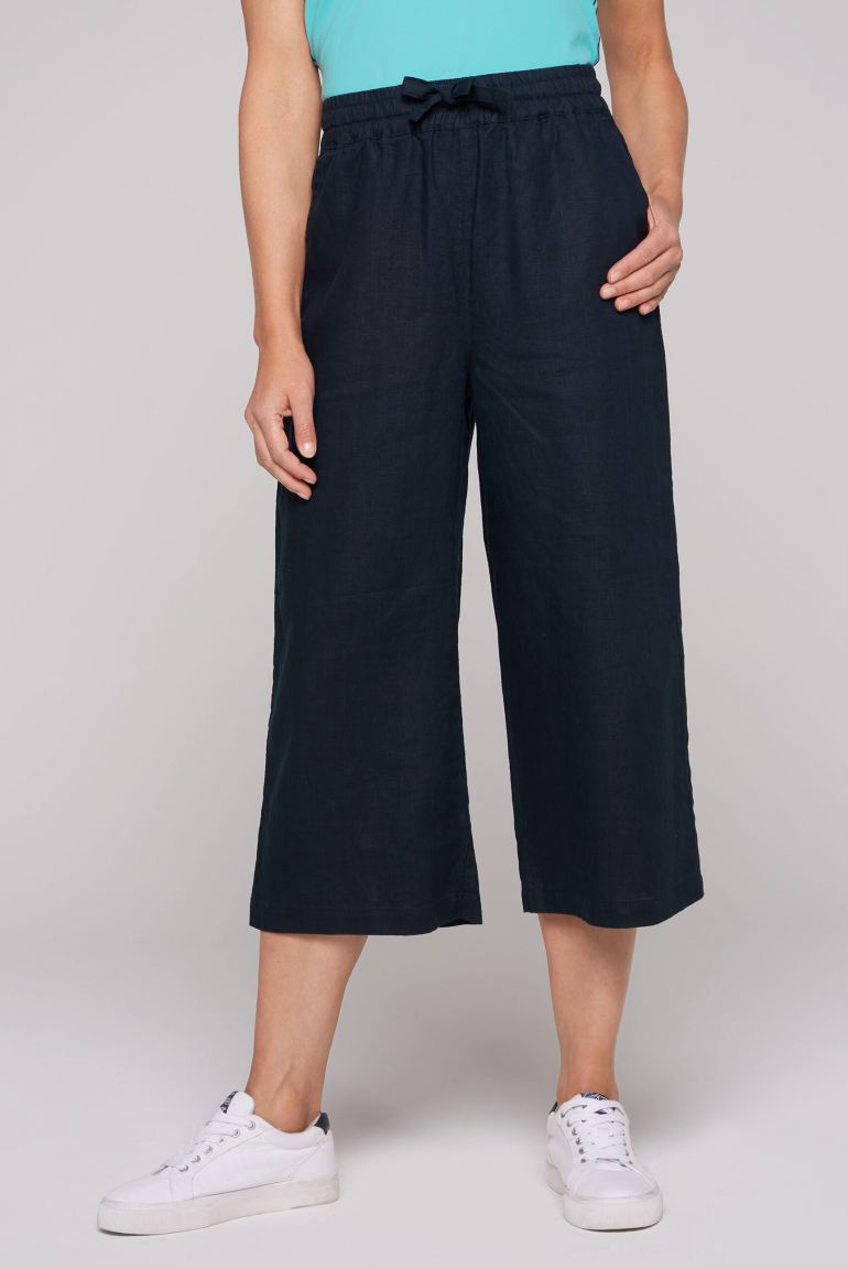 Culotte aus Leinen mit Elastikbund blue navy