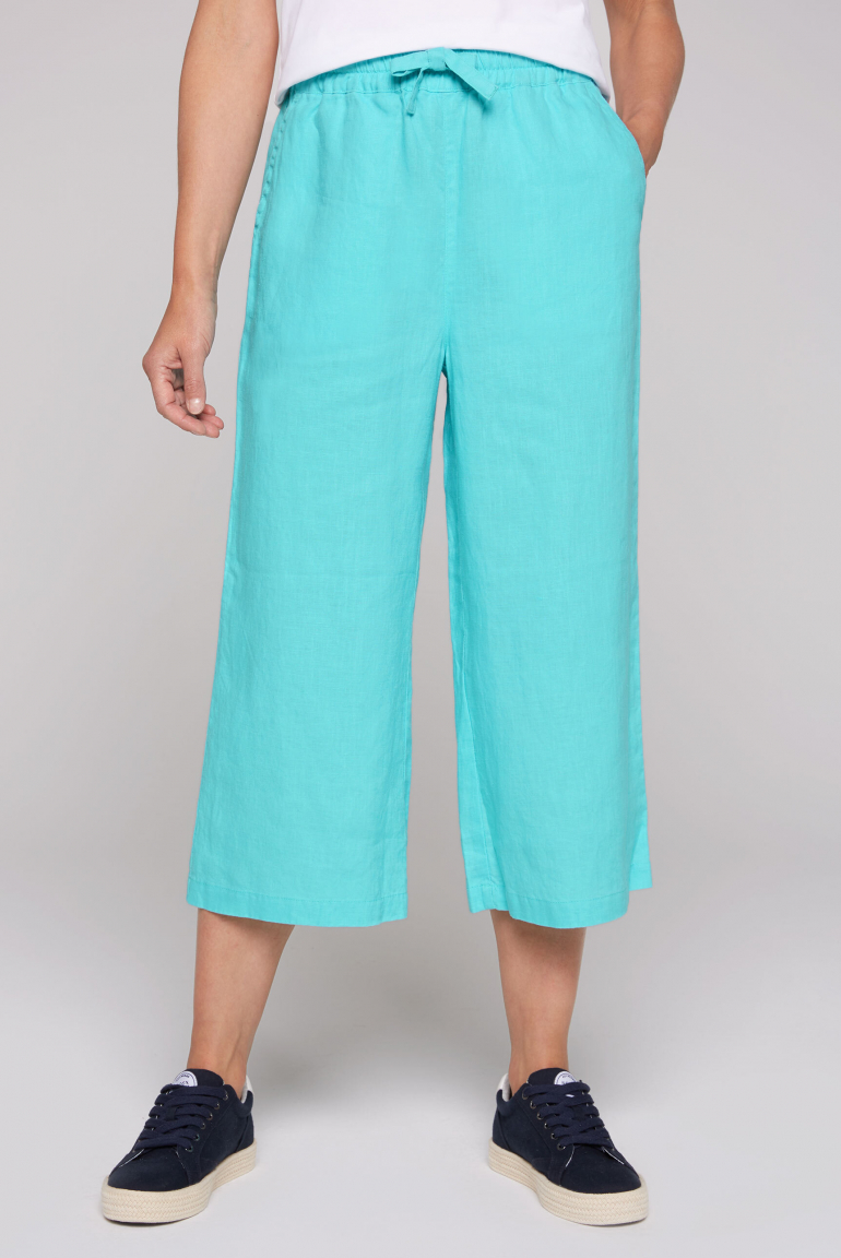 Culotte aus Leinen mit Elastikbund lagoon blue