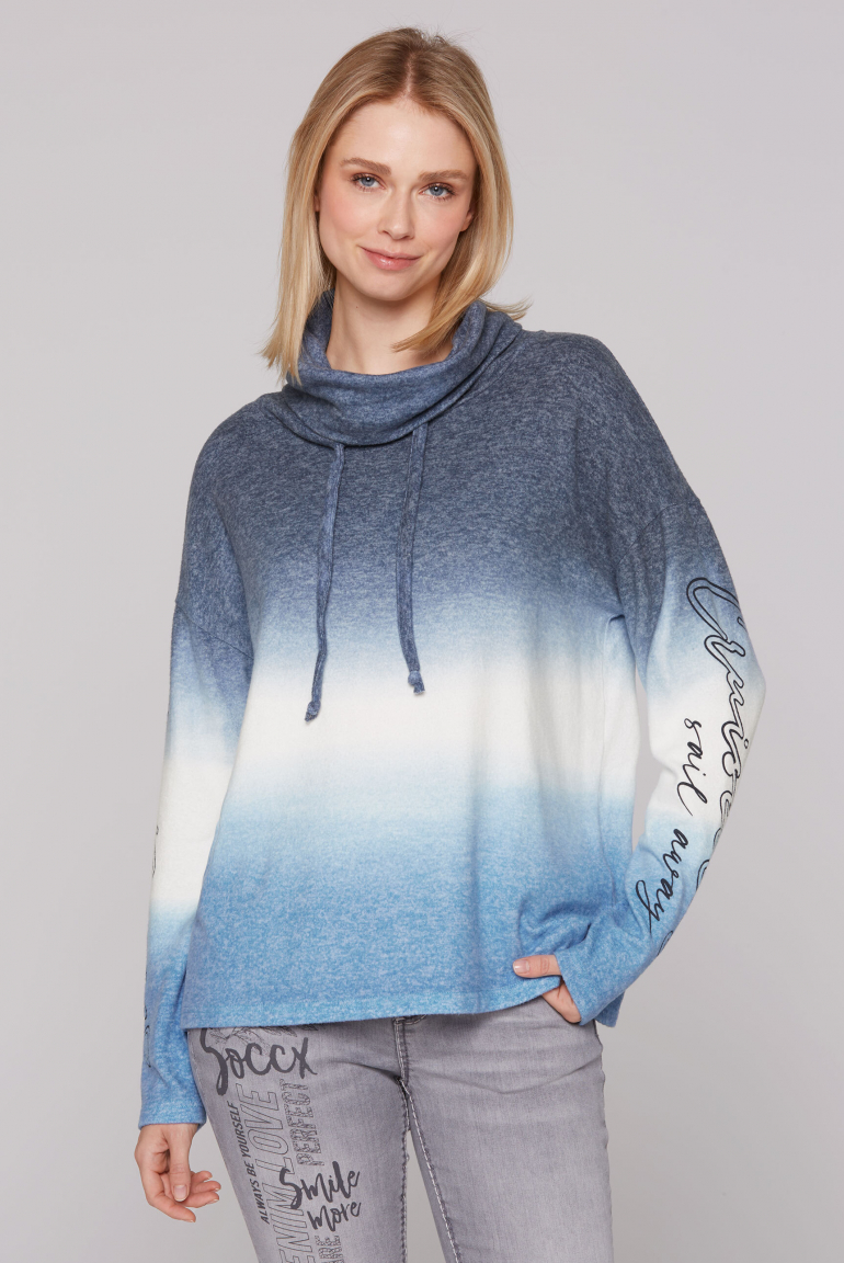 Dip Dye Flauschstrickpullover mit hohem Kragen blue navy