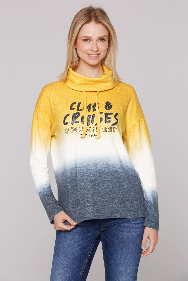 Dip Dye Flauschstrickpullover mit hohem Kragen golden honey