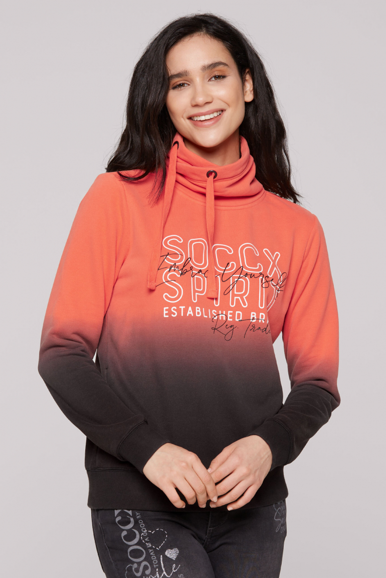 Dip Dye Sweatshirt mit hohem Kragen coral / black