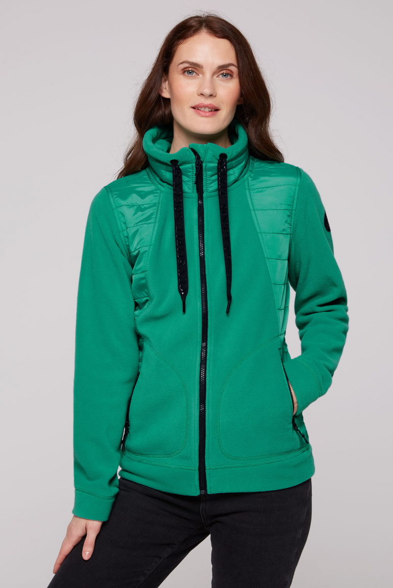 Fleecejacke mit tonigen Stepp-Details bottle green