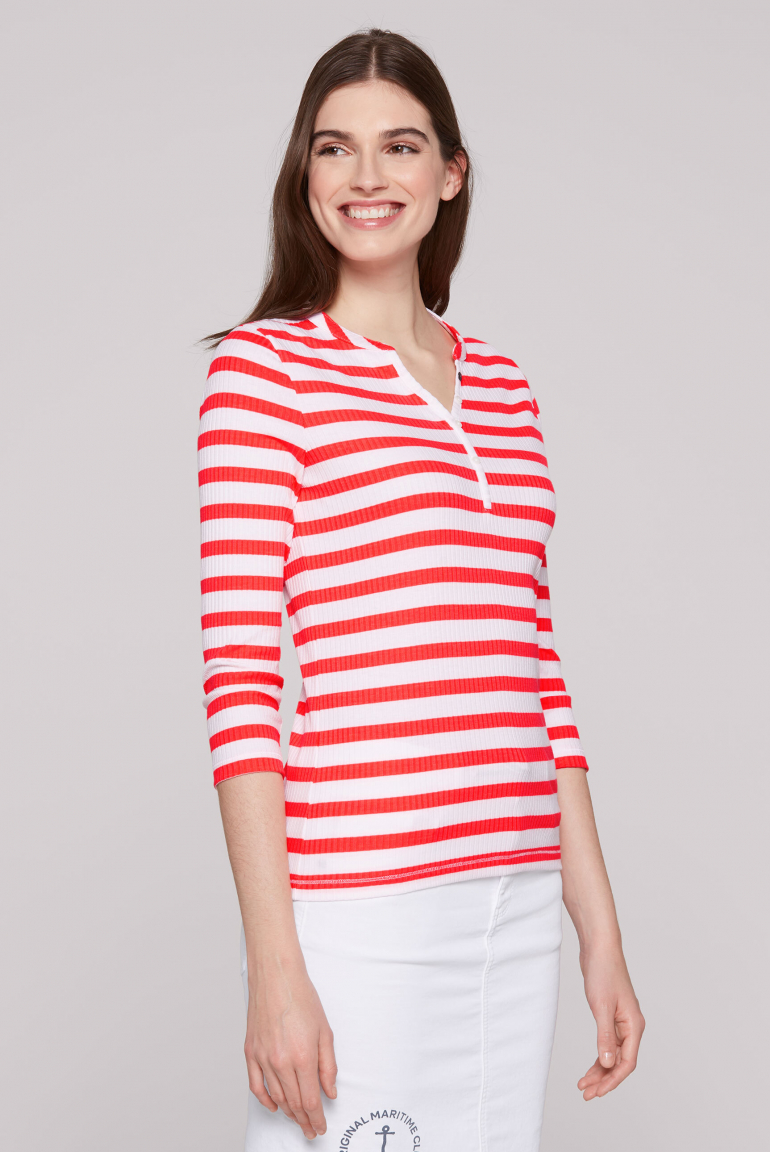 Geripptes Serafino-Shirt mit Streifen und Prints opticwhite / flashy red