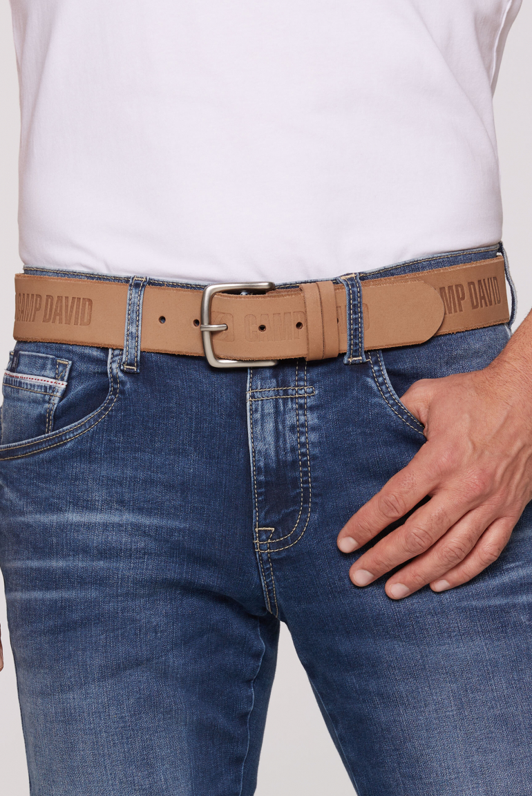 Gürtel aus Leder mit Logo-Prägungen beige