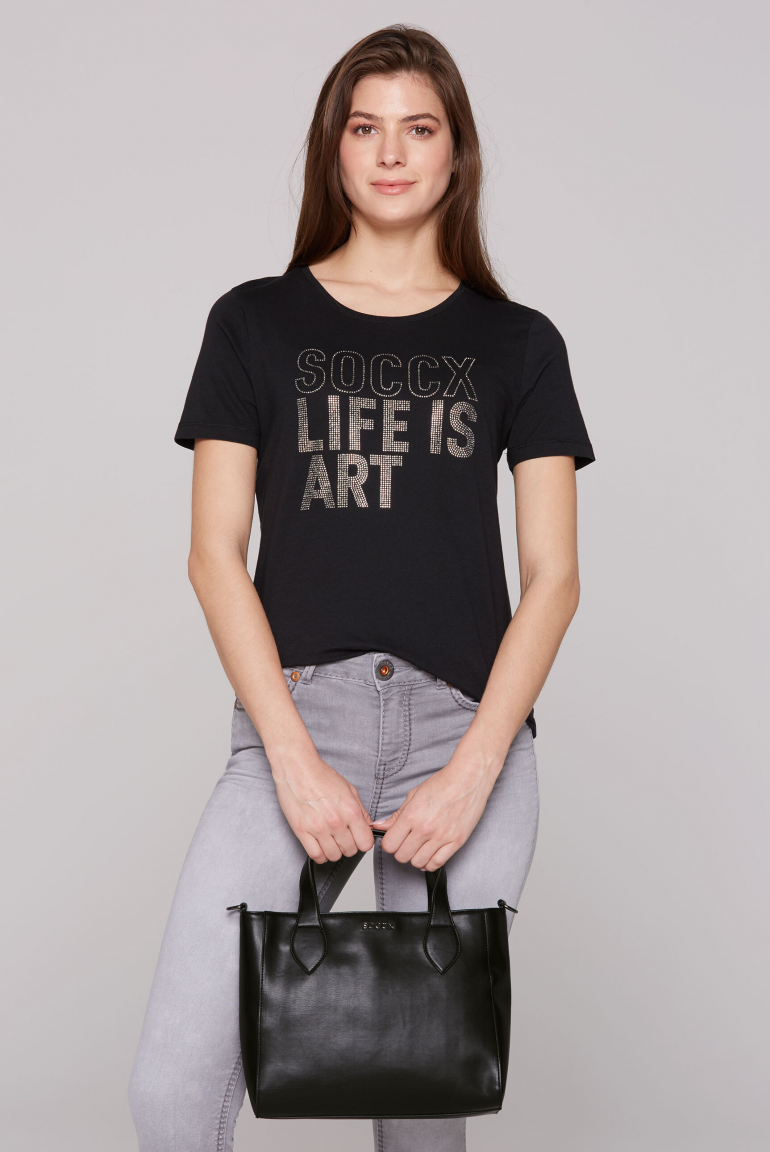 Handtasche aus Lederimitat mit Wechselgurt black