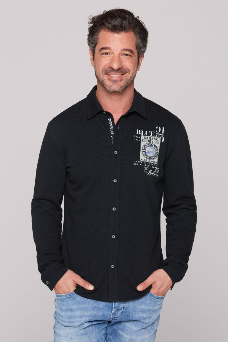 Hemd aus strukturiertem Jersey navy