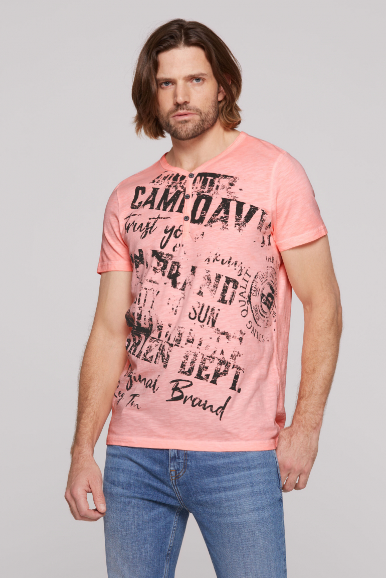 Henley-Shirt mit Wording Print im Used Look neon flame