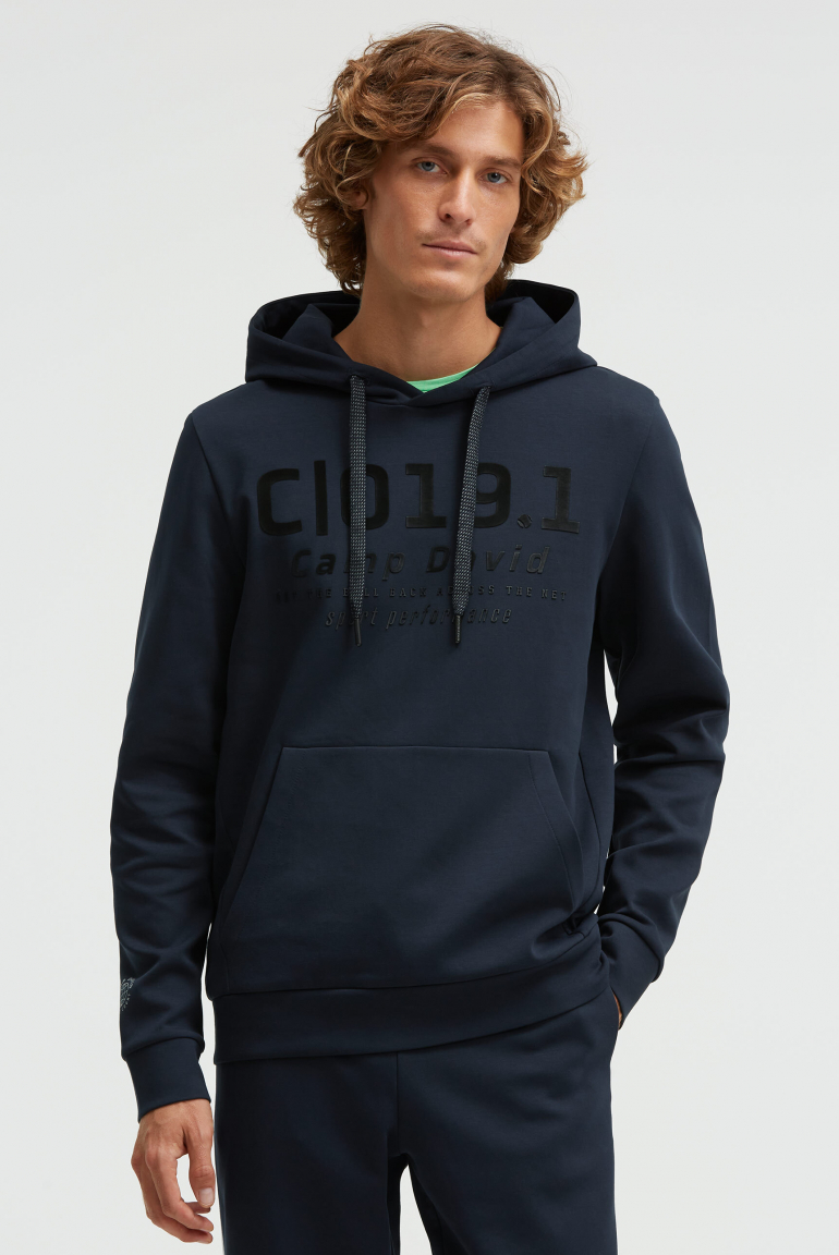 Hoodie aus Interlock mit Frontprint blue navy