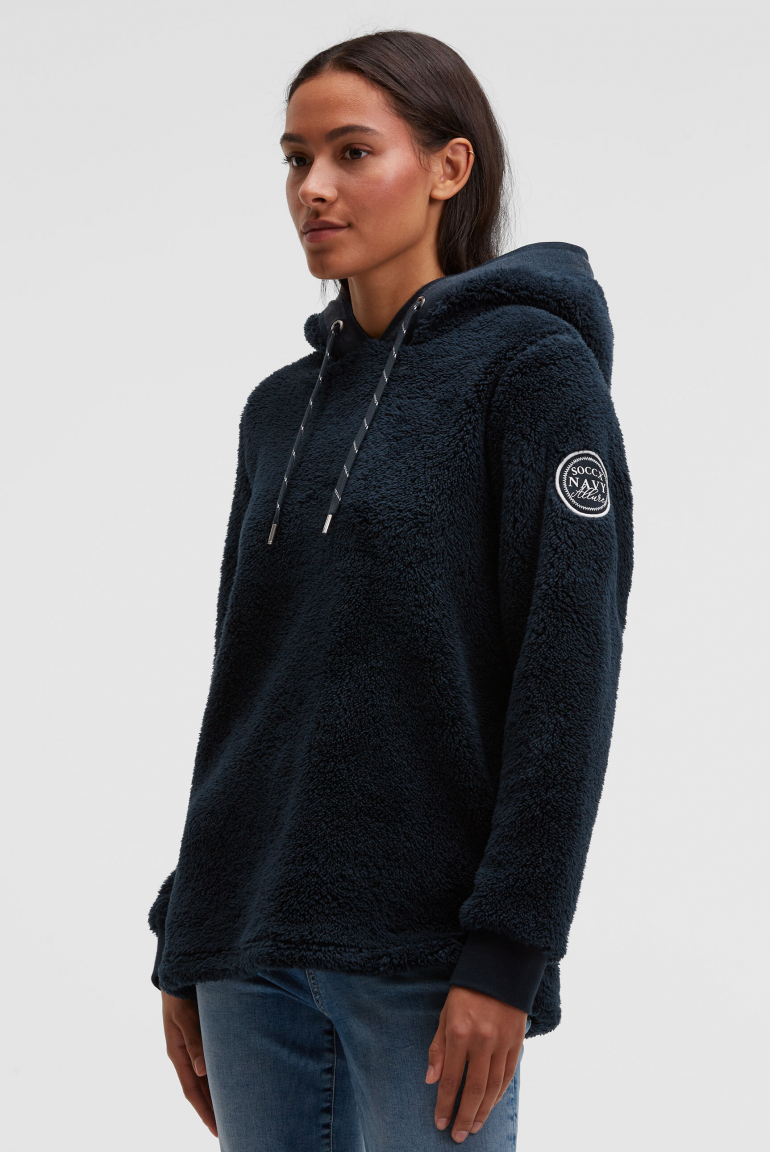 Hoodie aus Sherpa-Fleece mit Label Patch blue navy