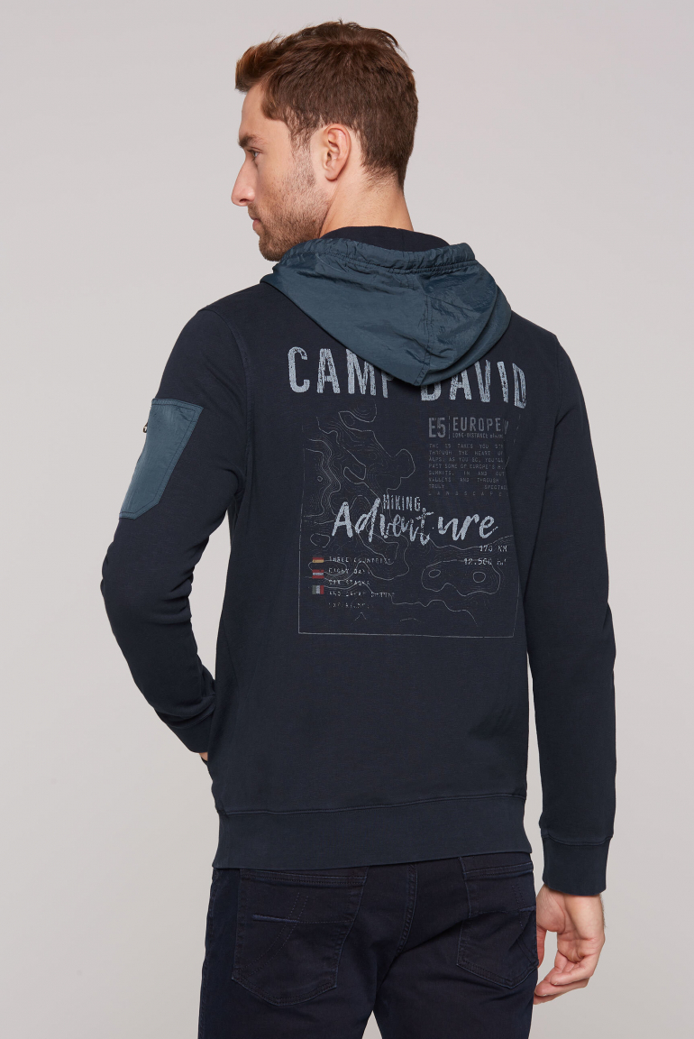 Hoodie im Materialmix mit Rücken-Print deep water